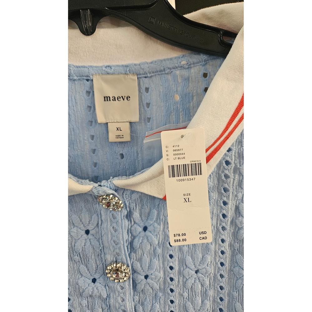NWT Girlhoodcore Maeve Anthropologie Light Blue Pointelle Knit PoloButton Top XL - Picture 2 of 6